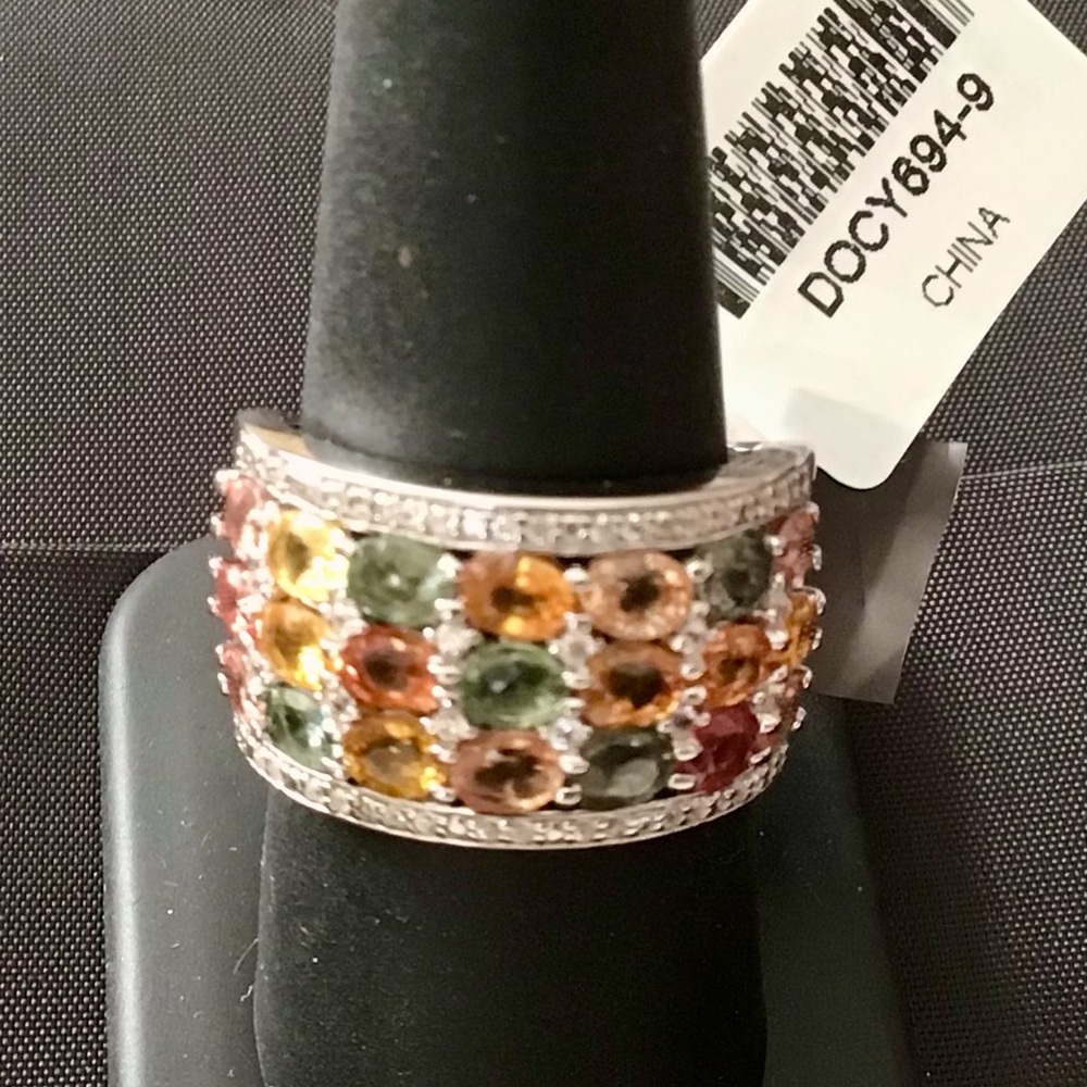 JTV Multicolor Sapphire & Diamond Sterling Silver Ring
